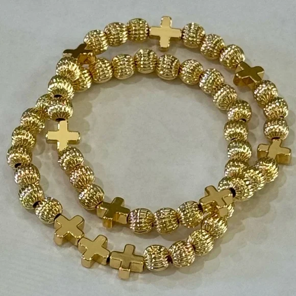 Hand Crafted Lux Infinity Cross 6mm Gold Bead Bracelet - Picture 5 of 14